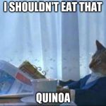 I should buy cat | I SHOULDN'T EAT THAT; QUINOA | image tagged in i should buy cat | made w/ Imgflip meme maker