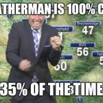 Idiot Weatherman | THE WEATHERMAN IS 100% CORRECT; 35% OF THE TIME | image tagged in idiot weatherman | made w/ Imgflip meme maker