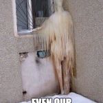 frozen ghost | IT'S SO COLD; EVEN OUR GHOST FROZE | image tagged in frozen ghost | made w/ Imgflip meme maker