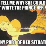 ariel | SO TELL ME WHY SHE COULDN'T JUST WRITE THE PRINCE HER NAME; OR ANY PART OF HER SITUATION? | image tagged in ariel | made w/ Imgflip meme maker