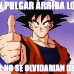 Goku Approves | UN PULGAR ARRIBA LOS; QUE NO SE OLVIDARIAN DE MI | image tagged in goku approves | made w/ Imgflip meme maker