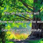Nature | We all have free will; In how we perceive the world. See the world's beauty. | image tagged in nature | made w/ Imgflip meme maker