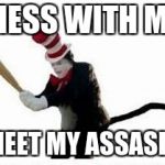 cat assasin | MESS WITH ME; MEET MY ASSASIN | image tagged in cat assasin,memes | made w/ Imgflip meme maker