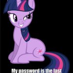 Twilight Sparkle smarmy | My password is the last four digits of Pi. Good luck. | image tagged in twilight sparkle smarmy | made w/ Imgflip meme maker