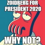 Zoidberg 2020 | ZOIDBERG FOR PRESIDENT 2020; WHY NOT? | image tagged in memes,zoidberg,2020,2020 elections,why not zoidberg,president | made w/ Imgflip meme maker