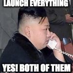 Launch Everything | LAUNCH EVERYTHING; YES! BOTH OF THEM | image tagged in kim,memes,north korea | made w/ Imgflip meme maker