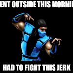 Subzero | WENT OUTSIDE THIS MORNING; HAD TO FIGHT THIS JERK | image tagged in subzero | made w/ Imgflip meme maker