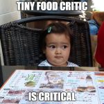 Tiny food critic | TINY FOOD CRITIC; IS CRITICAL | image tagged in tiny food critic | made w/ Imgflip meme maker