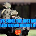 Crazed drug addict attack | DAYS SINCE THE LAST MUSLIM CRAZED CRACK ADDICT ATTACK. 4? | image tagged in crazed drug addict attack | made w/ Imgflip meme maker
