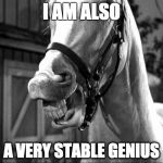 Mr. Ed | I AM ALSO; A VERY STABLE GENIUS | image tagged in mr ed | made w/ Imgflip meme maker