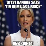 Ivanka Trump | STEVE BANNON SAYS "I'M DUMB AS A BRICK"; HE'S RIGHT !! | image tagged in ivanka trump | made w/ Imgflip meme maker