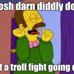 Troll fight!!!! | Gosh darn diddly do... got a troll fight going on! | image tagged in ned flanders emocionado,donald trump,trolls,memes | made w/ Imgflip meme maker