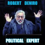 Deniro | ROBERT    DENIRO; POLITICAL    EXPERT | image tagged in deniro | made w/ Imgflip meme maker