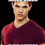Taylor Lautner --- Jacob Black | WHEN YOU REALIZE JACOB BLACK; IS THE HOTTEST PERSON IN THE WORLD | image tagged in taylor lautner --- jacob black | made w/ Imgflip meme maker