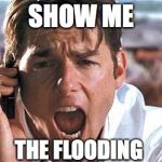 show me the flooding | SHOW ME; THE FLOODING | image tagged in tom cruise,flood,flooding,weatherman,rain,floods | made w/ Imgflip meme maker
