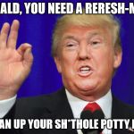 SH*THOLE trump potty mouth | DONALD, YOU NEED A RERESH-MINT; TO CLEAN UP YOUR SH*THOLE POTTY MOUTH | image tagged in shthole trump potty mouth | made w/ Imgflip meme maker