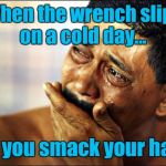 I could feel it to my very soul. | When the wrench slips on a cold day... And you smack your hand. | image tagged in crying | made w/ Imgflip meme maker