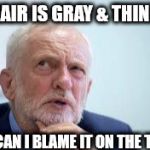 #blameCorbyn | MY HAIR IS GRAY & THINNING; HOW CAN I BLAME IT ON THE TORIES | image tagged in corbyn eww,corbyn policies,economic stratergy,hate,momentum,mcdonnell party of hate | made w/ Imgflip meme maker