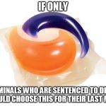 Tide Pod | IF ONLY; CRIMINALS WHO ARE SENTENCED TO DEATH WOULD CHOOSE THIS FOR THEIR LAST MEAL | image tagged in tide pod | made w/ Imgflip meme maker