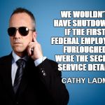 Secret Service | WE WOULDN’T HAVE SHUTDOWNS IF THE FIRST FEDERAL EMPLOYEES FURLOUGHED WERE THE SECRET SERVICE DETAIL. CATHY LADMAN | image tagged in secret service | made w/ Imgflip meme maker