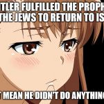 Hitler did nothing wrong | IF HITLER FULFILLED THE PROPHECY FOR THE JEWS TO RETURN TO ISRAEL, DOES THAT MEAN HE DIDN'T DO ANYTHING WRONG? | image tagged in hitler did nothing wrong | made w/ Imgflip meme maker