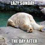 Day after Cinco de Mayo | LAZY SUNDAY; ... THE DAY AFTER | image tagged in day after cinco de mayo | made w/ Imgflip meme maker