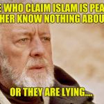 Obie Wan | THOSE WHO CLAIM ISLAM IS PEACEFUL EITHER KNOW NOTHING ABOUT IT; OR THEY ARE LYING.... | image tagged in obie wan | made w/ Imgflip meme maker