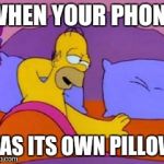 When you're really single | WHEN YOUR PHONE; HAS ITS OWN PILLOW | image tagged in homer in bed | made w/ Imgflip meme maker