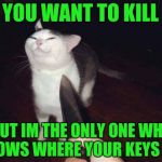 so you want to kill me? | SO YOU WANT TO KILL ME; BUT IM THE ONLY ONE WHO KNOWS WHERE YOUR KEYS ARE | image tagged in so you want to kill me | made w/ Imgflip meme maker
