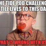 Old School Tide Pods | THE TIDE POD CHALLENGE STILL LIVES TO THIS DAY. WHAT IS WRONG WITH US? | image tagged in old school tide pods,so true memes | made w/ Imgflip meme maker