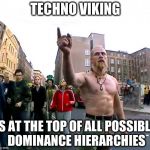 Techno Viking | TECHNO VIKING IS AT THE TOP OF ALL POSSIBLE DOMINANCE HIERARCHIES | image tagged in techno viking | made w/ Imgflip meme maker
