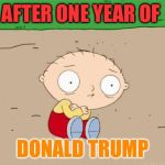 One year of Donald Trumps presidency, and we are still like this.  | AFTER ONE YEAR OF; DONALD TRUMP | image tagged in family guy,trump,stewie griffin | made w/ Imgflip meme maker