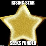 Gold star | RISING STAR; SEEKS FUNDER | image tagged in gold star | made w/ Imgflip meme maker