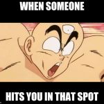 Tien Face | WHEN SOMEONE; HITS YOU IN THAT SPOT | image tagged in tien face | made w/ Imgflip meme maker