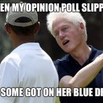 Opinion poles | AND THEN MY OPINION POLL SLIPPED OUT; AND SOME GOT ON HER BLUE DRESS | image tagged in monica lewinsky,bill clinton,blue dress,polls,memes | made w/ Imgflip meme maker