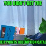 RayCat redeeming points | YOU DIDN’T GET THE; IMGFLIP POINTS REDEMPTION CATALOG? | image tagged in raycat redeeming points | made w/ Imgflip meme maker