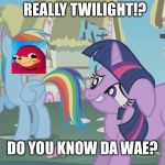Do you know da wae | REALLY TWILIGHT!? DO YOU KNOW DA WAE? | image tagged in really twilight,do you know da wae,ugandan knuckles,twilight sparkle,rainbow dash,memes | made w/ Imgflip meme maker