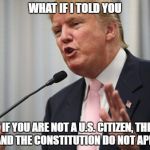 Trump Huge | WHAT IF I TOLD YOU; THAT IF YOU ARE NOT A U.S. CITIZEN, THE BILL OF RIGHTS AND THE CONSTITUTION DO NOT APPLY TO YOU? | image tagged in trump huge,politics,citizen,truth,liberals,memes | made w/ Imgflip meme maker