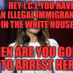 Malania | HEY I.C.E YOU HAVE AN ILLEGAL IMMIGRANT     IN THE WHITE HOUSE; WHEN ARE YOU GOING TO ARREST HER | image tagged in malania | made w/ Imgflip meme maker
