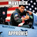 Top gun  | MAVERICK; APPROVES | image tagged in top gun | made w/ Imgflip meme maker