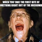 Melt face | WHEN YOU TAKE THE FIRST BITE OF SOMETHING RIGHT OUT OF THE MICROWAVE | image tagged in melt face | made w/ Imgflip meme maker