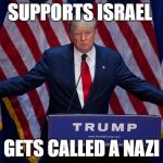 Donald Trump | SUPPORTS ISRAEL; GETS CALLED A NAZI | image tagged in donald trump | made w/ Imgflip meme maker
