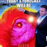 hurricane matthew skull | TODAY'S FORECAST WILL BE; DEATH | image tagged in hurricane matthew skull | made w/ Imgflip meme maker