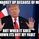 Trump Not Me | MARKET UP BECAUSE OF ME; BUT WHEN IT GOES DOWN ITS NOT MY FAULT | image tagged in trump not me | made w/ Imgflip meme maker