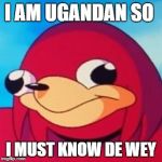 de wey | I AM UGANDAN SO; I MUST KNOW DE WEY | image tagged in de wey | made w/ Imgflip meme maker