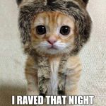 cute kitty likes metal | I RAVED THAT NIGHT BUT FORGOT TO TAKE PICS OR VIDS. SOWWY. | image tagged in cute kitty likes metal | made w/ Imgflip meme maker