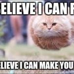 flying cat ball | I BELIEVE I CAN FLY; I BELIEVE I CAN MAKE YOU DIE | image tagged in flying cat ball | made w/ Imgflip meme maker