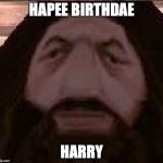 Hagrid PS1 | HAPEE BIRTHDAE; HARRY | image tagged in hagrid ps1 | made w/ Imgflip meme maker