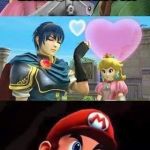 Peach thirsty & Mario's hungry | OK, PEACH LIKES LINK, PEACH LIKES MARTH. BUT WHY NOT MEEEEEE?!?! | image tagged in peach thirsty  mario's hungry | made w/ Imgflip meme maker