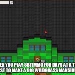 8Bitmmo Wildgrass Mansion | WHEN YOU PLAY 8BITMMO FOR DAYS AT A TIME JUST TO MAKE A BIG WILDGRASS MANSION... | image tagged in 8bitmmo wildgrass mansion | made w/ Imgflip meme maker